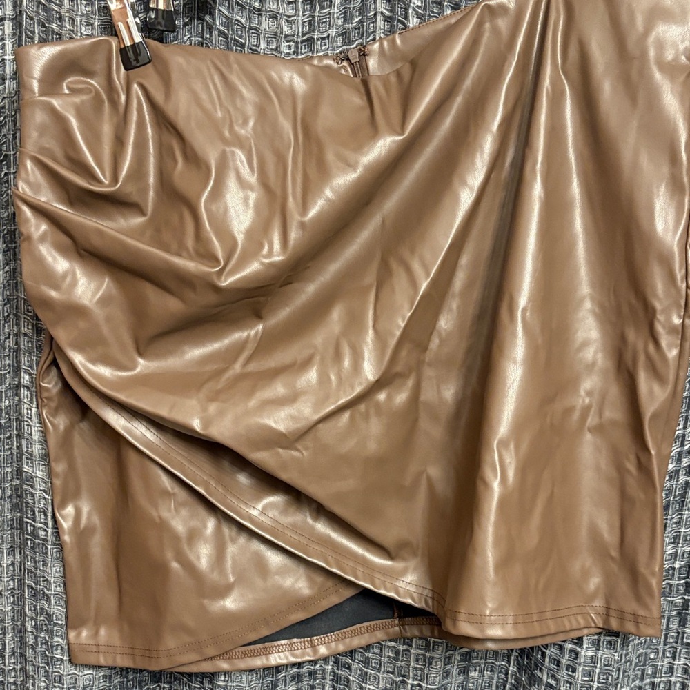SHEIN Asymmetrical Brown Faux Leather Skirt Mini Length